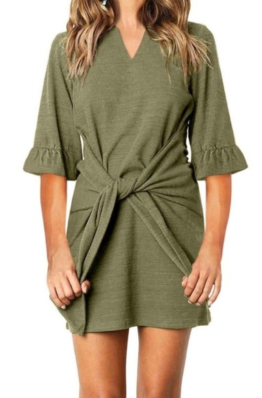 Tie-Waist Textured Mini Dress - Picture 2 of 5